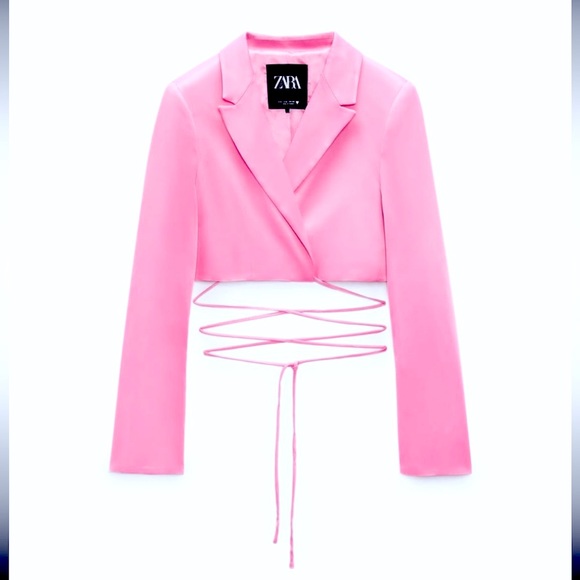 Zara pink satin effect cropped blazer - Picture 5 of 15